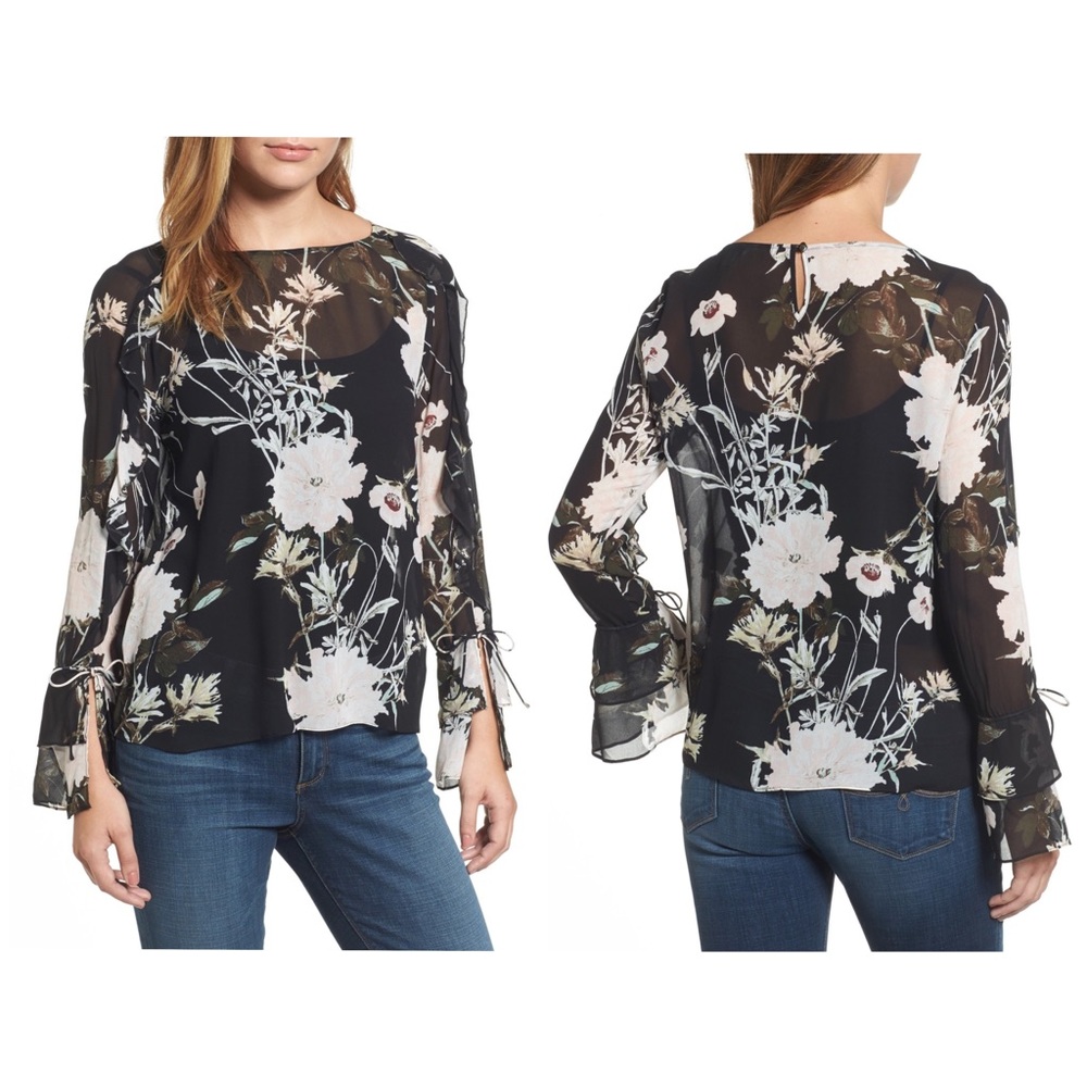 Lucky Brand Floral Pattern Ruffle Sleeve Blouse - Picture 2 of 8